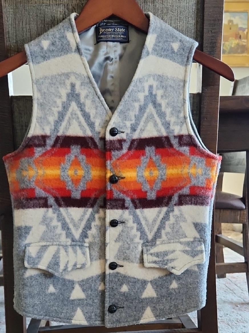 Pendleton Grey Wool Vest With Red-Orange Southwest Stripe